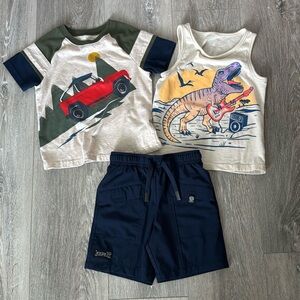 EUC Athletic Works Shorts w/ Jumping Beans Dino Tank & Garanimals Shirt Size 3T